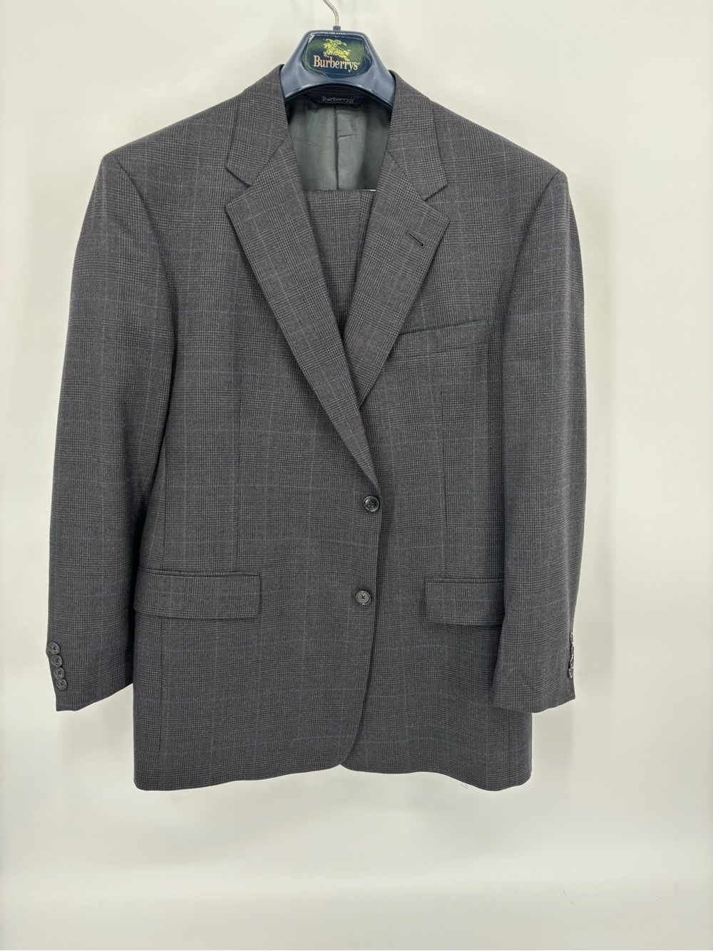 Burberrys Vintage 90s Men's‎ Grey Glen Plaid Wool Suit 44L 37x29